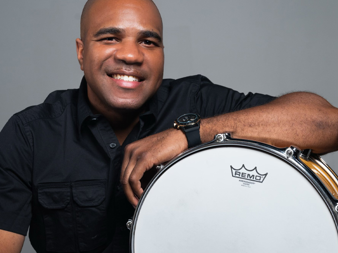 A D'vonne Lewis Trio member with his drum.